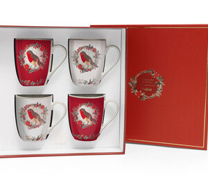 Birdy Set of 4 Christmas Robin Mugs