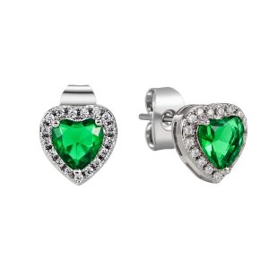TC CLASSIC -SILVER DIAMOND HEART EARRINGS EMERALD (BS00954E)