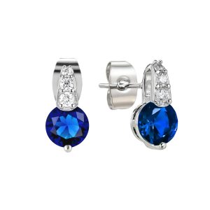 TC CLASSIC-SILVER ROUND SAPPH STONE W/PAVE BALE EARRING