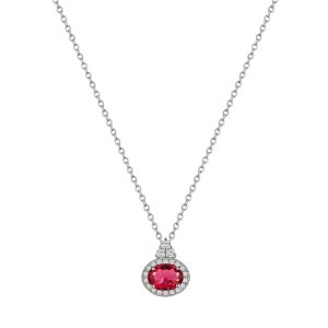 TC CLASSIC-SIILVER OVAL RUBY STONE W/CLEAR SURROUND PEND.