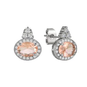 TC CLASSIC - SILVER OVAL PINK STONE EARRINGS (BE05261)