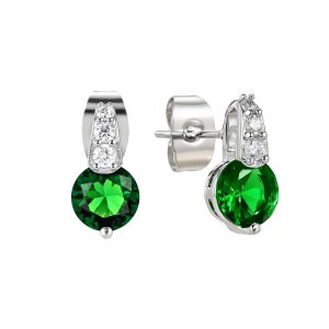TC CLASSIC-SILVER ROUND EMERALD STONE W/PAVE BALE EARRING