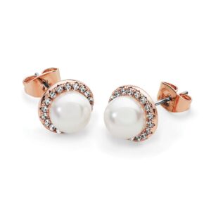 Rose Gold Cz Circle With Pearl Earrings