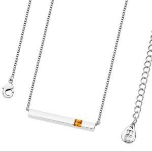 November - Silver Bar Birthstone Pendant - Citrine Crystal