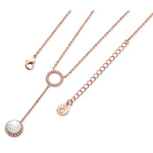 Rose Gold Crystal Circle pearl Drop Necklace