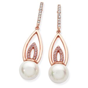 Rose Gold Pink Cz Flame Drop Earrings