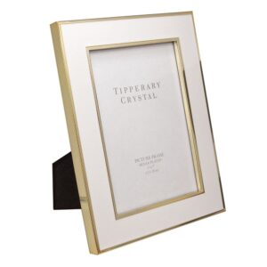 White Enamel Frame with Gold Edging 5 Inch x 7 Inch