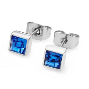 September - Silver Square Birthstone Earrings - Sapphire Crystal