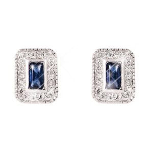 Silver Stud Earrings Sapphire Centre White Surround