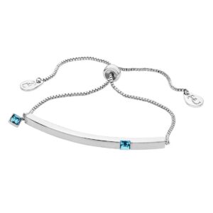 March - Silver Bar Birthstone Bracelet - Aquamarine Crystal